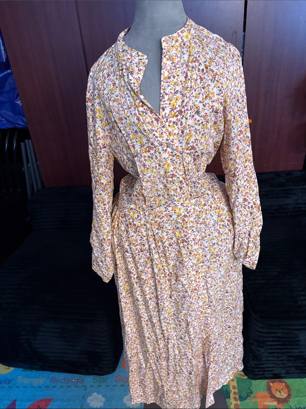 COURT & ROWE Cream Floral Long-Sleeve Midi Dress with Yellow Accents